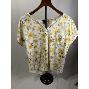 Architect Women's XL Sunflower Print White Short Sleeve V-Neck T-Shirt